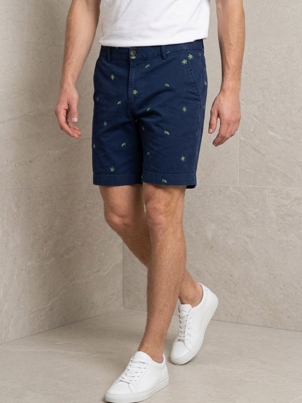 Chaps Navy Embroidered Palm Chino Shorts